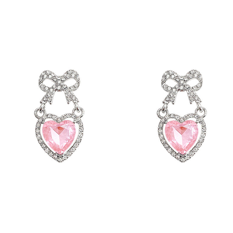 Wholesale pink love bow diamond earrings